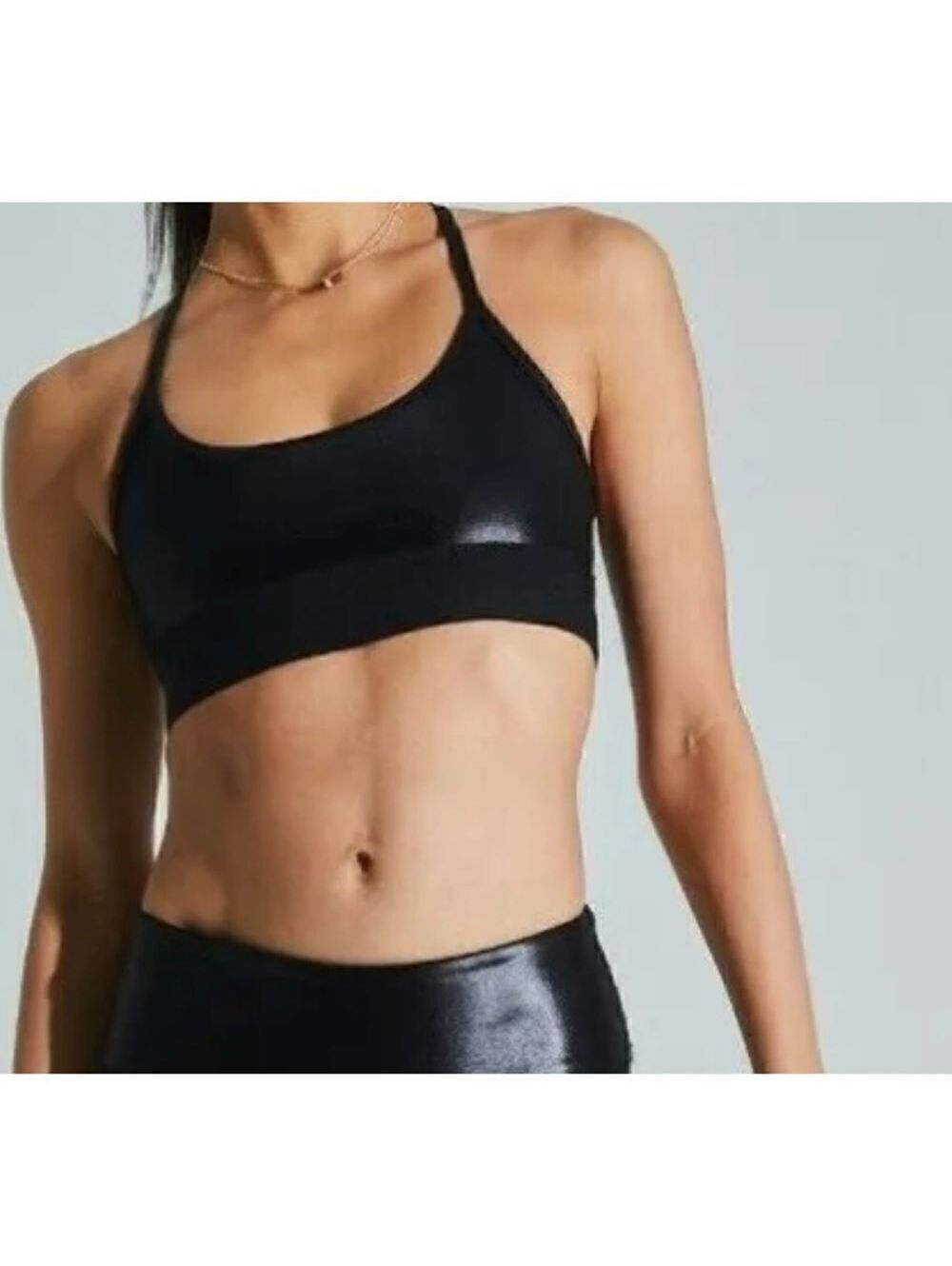 Noli Yoga Liquid Reflective Shimmery T-Back Sports Bra Black XS NWT